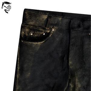 2025 Custom Flared CowHair Leather <b>Shorts</b> Black | Mid Waist Solid Quick Dry Breathable Unisex High Street Style Private Premium - Product Image 6