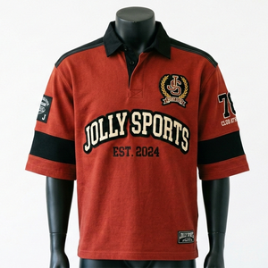 เสื้อรักบี้ชาย ผ้าโพลีเอสเตอร์ผสมสแปนเด็กซ์ ระบายอากาศได้ดี สีชมพู-ดำ แผ่นไหล่แบบพิเศษ สกรีนโลโก้ตามสั่ง เสื้อรักบี้ชายสำหรับเสื้อโปโล - Product Image 4