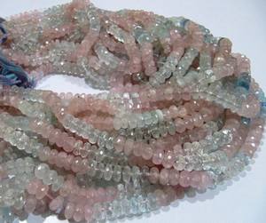 Cuentas naturales de piedra Aguamarina de morganita facetada Rondelle de 7mm, hebra larga de 8 pulgadas - Product Image 1