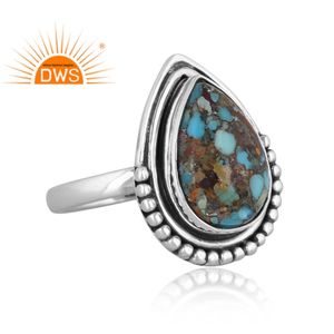 Anillo apilable de piedras preciosas turquesa de roca natural de plata esterlina oxidada más vendido, fabricante de joyería personalizada - Product Image 4