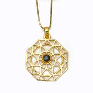 Exclusive Labradorite Necklace Geometric Brass Pendants For Men 18k Gold Plated Minimalist Shield Design For Wholesale/OEM/ODM - Product Image 1