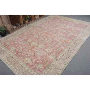 Tapis Vintage Oriental en Laine Rose Beige 6.7 X 10.1ft Patchwork Design pour Salon Couloir Décor Plat Tissage Technique Latex - Product Image 5