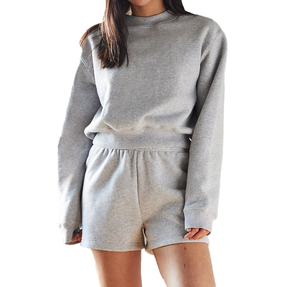 Vente en gros de vêtements à capuche décontractés solides au-dessus du genou pour femmes, ensemble court, deux pièces avec logo personnalisé, vêtements de sport, approvisionnement OEM - Product Image 4