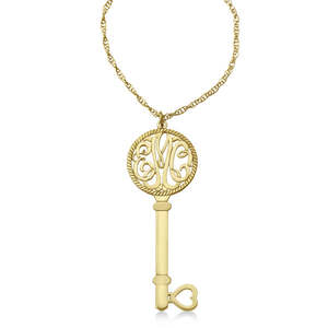 Collier Pendentif Monogramme Initial Personnalisé pour Femme en Or Jaune 14K, Breloques Clé, Style Religieux, Pierre Principale Zircon, Plaqué Or - Product Image 2