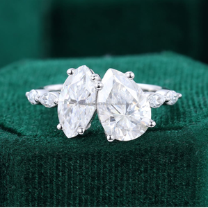 Bague de fiançailles Toi Et Moi avec diamant Moissanite taille poire et marquise pour mariage ou cadeau Bague de proposition de certificat IGI - Product Image 1