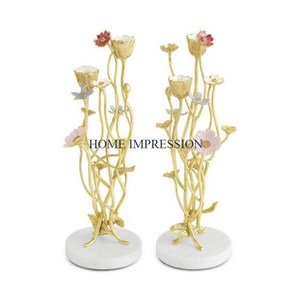 <b>Gold</b> Polished Aluminum <b>Candlestick</b> <b>Holders</b> Set of 2 Christmas Handmade Home Decor Table Decoration - Product Image 1