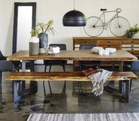 Table de salle à manger carrée moderne de luxe en bois massif, 1 banc et 4 chaises, écologique, durable, facile à nettoyer, ensemble haut de gamme pour restaurant - Offre Spéciale