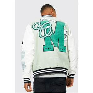 Chaqueta universitaria impermeable de talla grande para hombre, chaqueta de lona de gran tamaño con letras Bomber, ropa de calle de retazos de chenilla bordada - Product Image 2