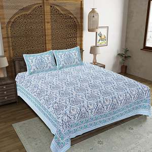 Blue Abstract Print 240 TC <b>King</b> <b>Size</b> Double Bed <b>Sheet</b> Set 100% Cotton 2 Soft Pillow Covers 3 4 6 Pc Sets Available (SHKV1054) - Product Image 1