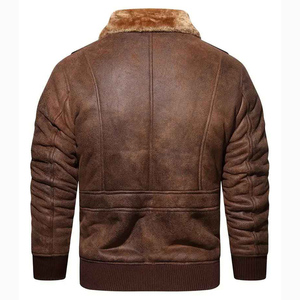 Men's Distressed Brown Leather <b>Jacket</b> with Faux Fur Collar <b>Vintage</b> Winter <b>Bomber</b> <b>Jacket</b> Custom OEM & ODM Manufacturer - Product Image 3