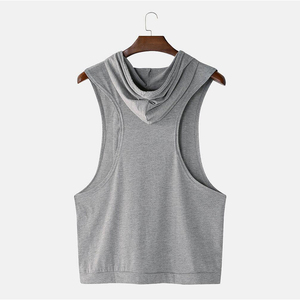 Solid Color Breathable Hooded Gym Fitness Customization logo Hooded Breathable Sleeveless tank Top for <b>Men</b> - Product Image 2