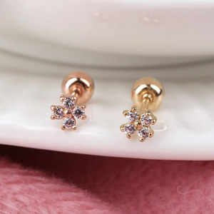 Mini Trendy da donna a quattro palline di zirconi a croce cubica 14kGold orecchini a bottone Fine K-gioielli all'ingrosso di base Piercing gioielli grande - Product Image 3
