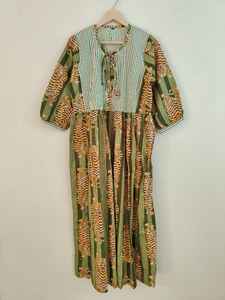 Vestido Largo Informal de Fiesta con Cuello en V y Manga Larga, 100% Algodón, con Rayas Verdes y Estampado de Tigre, Cierre con Cordones, Regalo Perfecto para Seres Queridos - Product Image 6