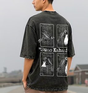 เสื้อยืดโอเวอร์ไซส์สไตล์วินเทจฟอกสีสำหรับผู้ชาย แฟชั่นสตรีท สไตล์หลวมๆ ใส่สบายๆ สำหรับฤดูร้อน แขนสั้น ฮิปฮอป ผ้าฝ้าย - Product Image 2