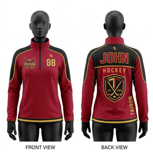 เสื้อฮู้ดฮอกกี้น้ำแข็งพรีเมียม 320 GSM โพลีเอสเตอร์ผสมสแปนเด็กซ์ สีแดงเลือดหมู ดีไซน์แผงสีดำ ปักลายแบบกำหนดเอง โลโก้แบบซับลิเมชั่น - Product Image 3