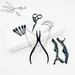Kit d'outils de pinces d'extension de cheveux en acier inoxydable de qualité chirurgicale de vente en gros noir mat - Product Image 5