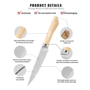 Vente en gros de commandes en gros personnalisées OEM ODM service professionnel couteau japonais Damas couteau de chef avec manche en bois couteau de cuisine - Product Image 5