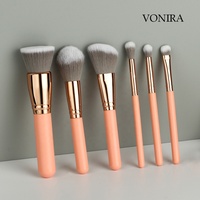 Vonira — Kit de pinceaux à maquillage, outil pour le voyage, très économique, en taille Mini, couleur rose, 6 pièces