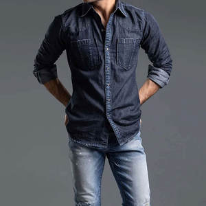 เสื้อเชิ้ตยีนส์ผู้ชายคลาสสิก เสื้อเชิ้ตแขนยาวผ้าฝ้ายนุ่ม เสื้อเชิ้ตยีนส์ผู้ชายทันสมัย เสื้อเชิ้ตทำงานกลางแจ้งทรงเข้ารูป - Product Image 1