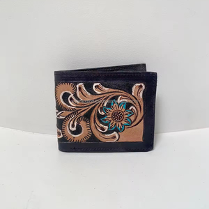 ผู้ขายที่ดีที่สุดผู้ชายแกะสลักกระเป๋าสตางค์หนังแท้สีดํามือ Toolled กระเป๋าสตางค์หนังสําหรับใช้ประจําวันคาวบอยล่าสุดกระเป๋าสตางค์หรูหราของผู้ชาย - Product Image 3