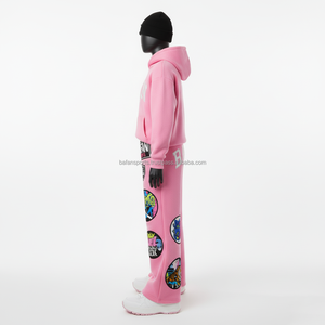 Pantalon ample en molleton doux épais 330 GSM rose, style tendance, coupe ample, patch brodé, design personnalisé, style tendance, pantalon pour homme lavé - Product Image 4