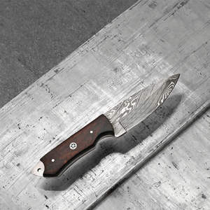 Cuchillo de Caza de Acero Inoxidable de Hoja Fija de Alta Calidad con Mango de Acero de Damasco, Funda de Cuero para Camping, Venta al por Mayor Directa de Fábrica - Product Image 2