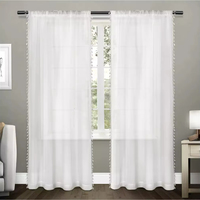 Rideaux occultants modernes de luxe pour fenêtres et portes, avec passe-tringle, en tissu de coton, à pompons, écologiques, sur mesure, pour fenêtres à la française
