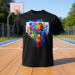 เสื้อยืดลายบาสเก็ตบอลสีสันสดใส ลาย Tie Dye Splatter Slam Dunk Hoop Net เสื้อยืดโปรโมชั่นลายลูกบาสเก็ตบอลสีสันสดใส - Product Image 3
