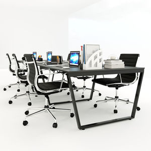 Mesa de Estilo Minimalista SFTC007 para 6 Personas, de Madera de Caucho con Patas de Acero, Diseño Equilibrio - Product Image 3