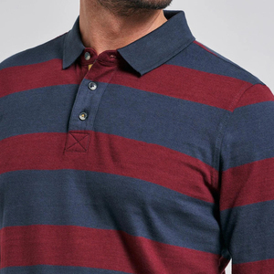 เสื้อโปโลถักแขนยาวลายทางสีแดงกรมท่าสำหรับผู้ชาย ทรงลำลองพอดีตัว - Product Image 6