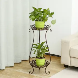 Soporte de plantas en maceta de metal negro de 2 niveles, diseño colorido, tamaños grandes/pequeños para jardín, decoración del hogar y uso en el suelo de la guardería - Product Image 2