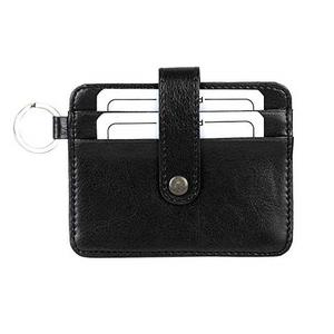 Portatarjetas RFID genuino de cuero negro de moda informal para hombre con 4 bolsillos para tarjetas, 1 bolsillo central y un llavero - Product Image 1