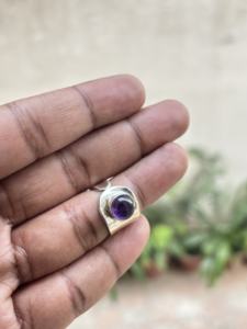 แหวนเงินแท้ทำมือประดับพลอยอะมีทิสต์ทรงหลังเบี้ย คุณภาพ 3A สำหรับงานแต่งงานและงานหมั้น - Product Image 4