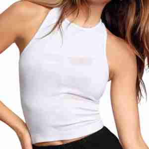 Hot Selling <b>High</b> Quality Custom Logo Cotton Summer Lady White Black Ribbed Crop Tank <b>Top</b> Woman - Product Image 1