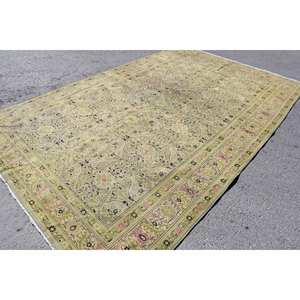 Alfombra turca Vintage clásica Beige verde 7,6X11,8 pies hecha a mano de lana Patchwork rectángulo diseño de pasillo alfombra de noche de látex para adolescentes - Product Image 2