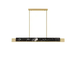 Lustre rectangulaire long en marbre et acier inoxydable pour salle à manger, îlot de cuisine, luminaire intérieur élégant - Product Image 1