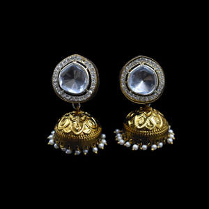 Best Selling Golden Antique Finish and Brass Material Kundan <b>Stud</b> Jhumka <b>Earring</b> Fancy Jewelry for <b>Girls</b> and Women - Product Image 3
