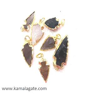 Golden Electroplated Moss Agate Arrowhead Pendant <b>Semi</b>-<b>Precious</b> <b>Stone</b> <b>Craft</b> - Product Image 6