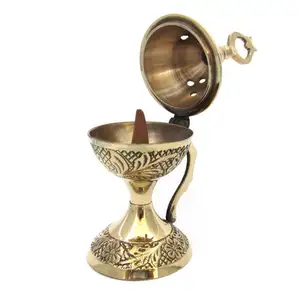 Engraved Design Indian Artisan Craft Luxury Incense Burner OEM ODM Customized Silver Gold Classic Smell Censer For Church Supply