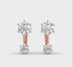 Pendientes de tuerca tipo ear climber con doble diamante redondo cultivado en laboratorio, oro blanco/rosa/amarillo de 18K, certificado IGI, regalo para aniversario/fiesta - Product Image 3