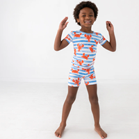 Pijamas de Verano para Niños al por Mayor a Bajo Precio, con Temática Oceánica, Manga Corta, Diseño de Dibujos Animados para Niños, Ropa de Dormir Transpirable y Suave, Personalizable