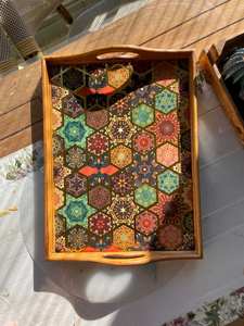 ถาดไม้ดีไซน์ทันสมัยพร้อมที่จับสำหรับเสิร์ฟชาออตโตมันหรือเป็นของขวัญสำหรับเธอ - Product Image 5