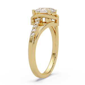 Hermosos Anillos de Compromiso con Diamante Cultivado en Laboratorio, Corte Pera, Oro Puro de 14K, Diseño Clásico con Acento Redondo, Anillos de Boda - Product Image 3