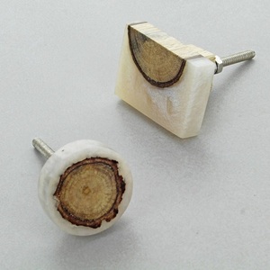 Unique Brown Wood and <b>White</b> Resin <b>Door</b> <b>Knob</b> Merging Wood Grains for Kitchen Bedroom Dresser & Bathroom Drawer Usage - Product Image 6