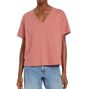 Sustainable Fashion <b>eco</b>-friendly V-neck Customizable Women T=shirt breathable fabric summer essential Cotton T-shirt for women - Product Image 1