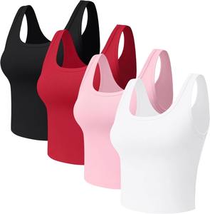 Wholesale Custom Women Sleeveless <b>Crop</b> Tank <b>Top</b> Square Neck Fitted Yoga <b>Top</b> Stretch Workout Fitness Activewear for Gym Running - Product Image 4