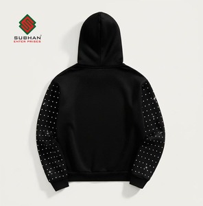 Sweat à capuche unisexe en polaire tricotée imperméable et respirante avec étoile en strass noir, 100% coton, pull scintillant - Product Image 5