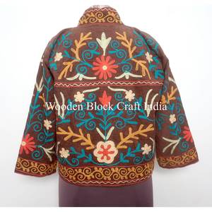 Chaqueta Corta de Invierno Bordada a Mano con Forro de Tela a Rayas y Cuello Redondo para Mujer, Talla Única - Product Image 4