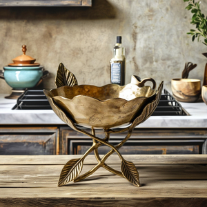 Cuenco de Pedestal de latón moderno hecho a mano, Base de hoja, artesanía de Metal, centro de mesa decorativo, regalo de boda, decoración del hogar, WB INC, India - Product Image 3