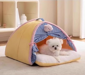 Lit pour animaux de compagnie, chien, chat, petits animaux, grotte apaisante, tente de couchage, toucher doux, coloré, respirant, été, hiver, portable, lavable, dessin animé - Product Image 3